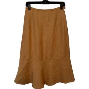 CWC Elegant Tan A-Line Women's Skirt bottom flounce side zip linen blend XS